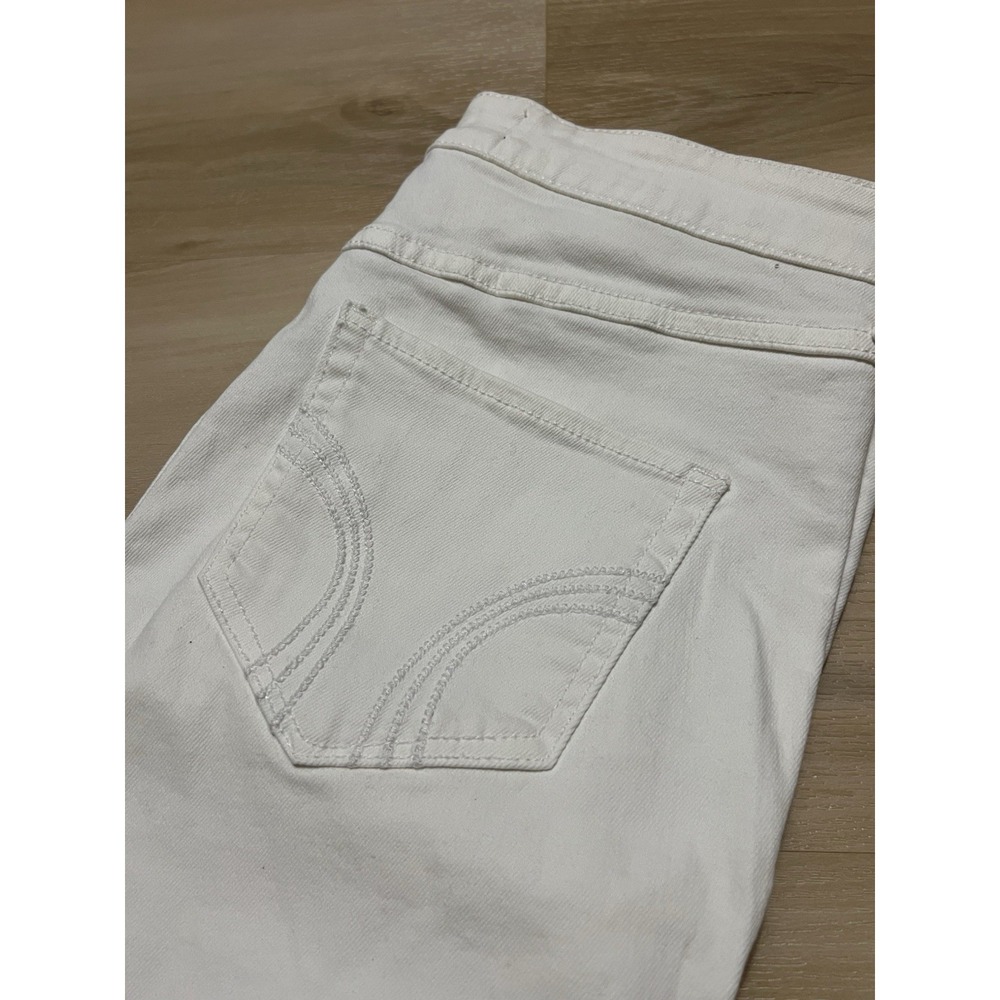Hollister High Crop Women Size 5 W27 White Ripped Jeans Distressed Raw‎ Hem